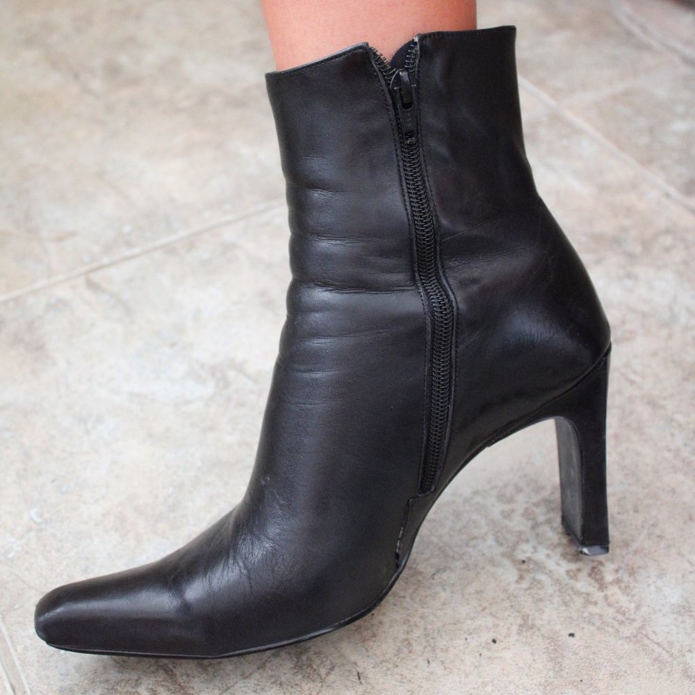 R-Fayaz Black Leather Booties